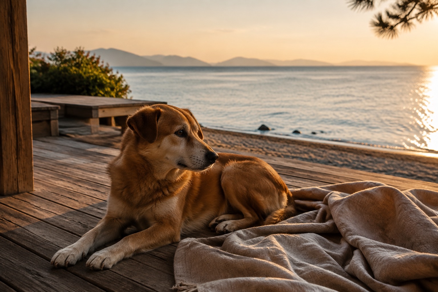 愛犬と海辺で過ごすイメージ