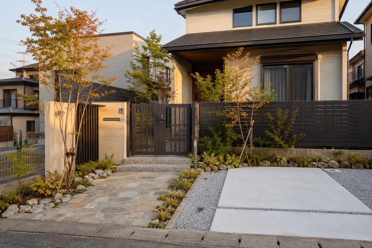 門まわりと植栽を整えた住宅外構